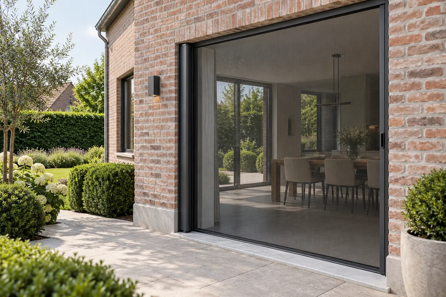 Porte enroulable vue depuis la terrasse — illustration d’ambiance